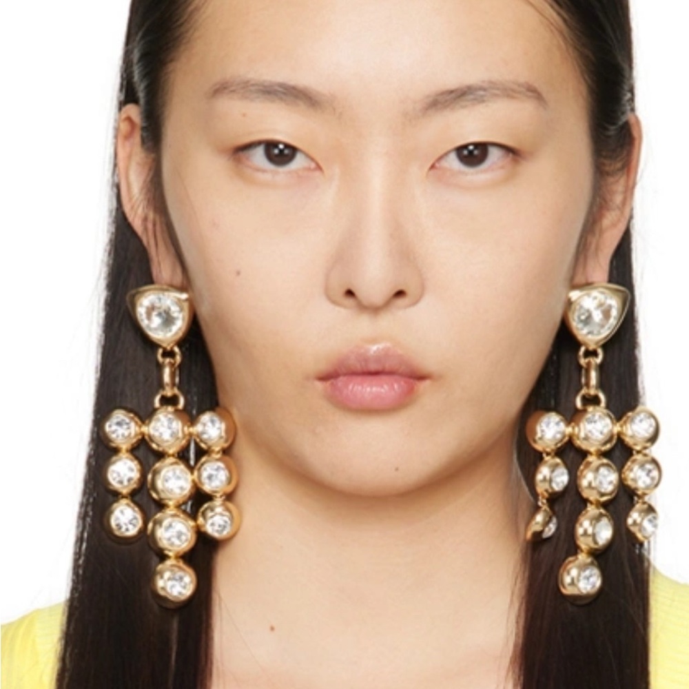 AREA Gold Crystal Chandelier Earrings - Picture 11 of 11